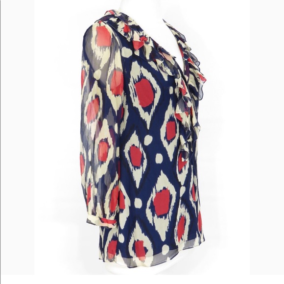 DVF Blue,red and off white ruffle layered top - Picture 2 of 8